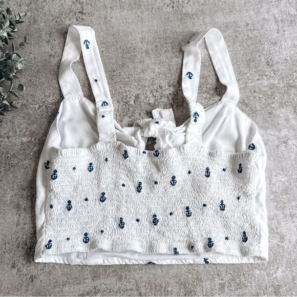 Japana White Anchor Print Cropped Tank Top Size Medium - Picture 3 of 3